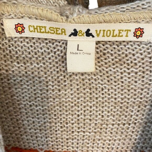 Chelsea & Violet L Beige Aztec Southwestern Knit Long Waist Tie Sweater Hoodie - Picture 6 of 8